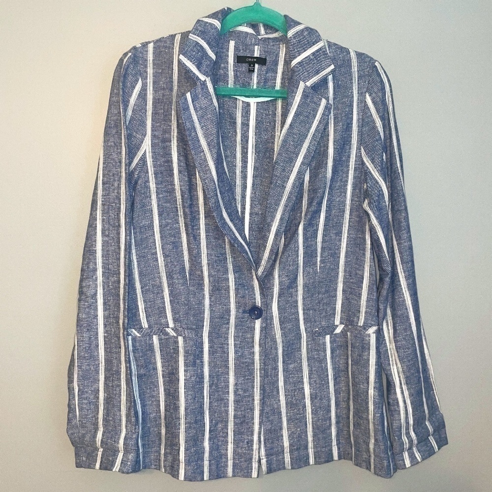 EUC Drew Rikki Linen Blend Denim Striped Blazer Jacket Size Small